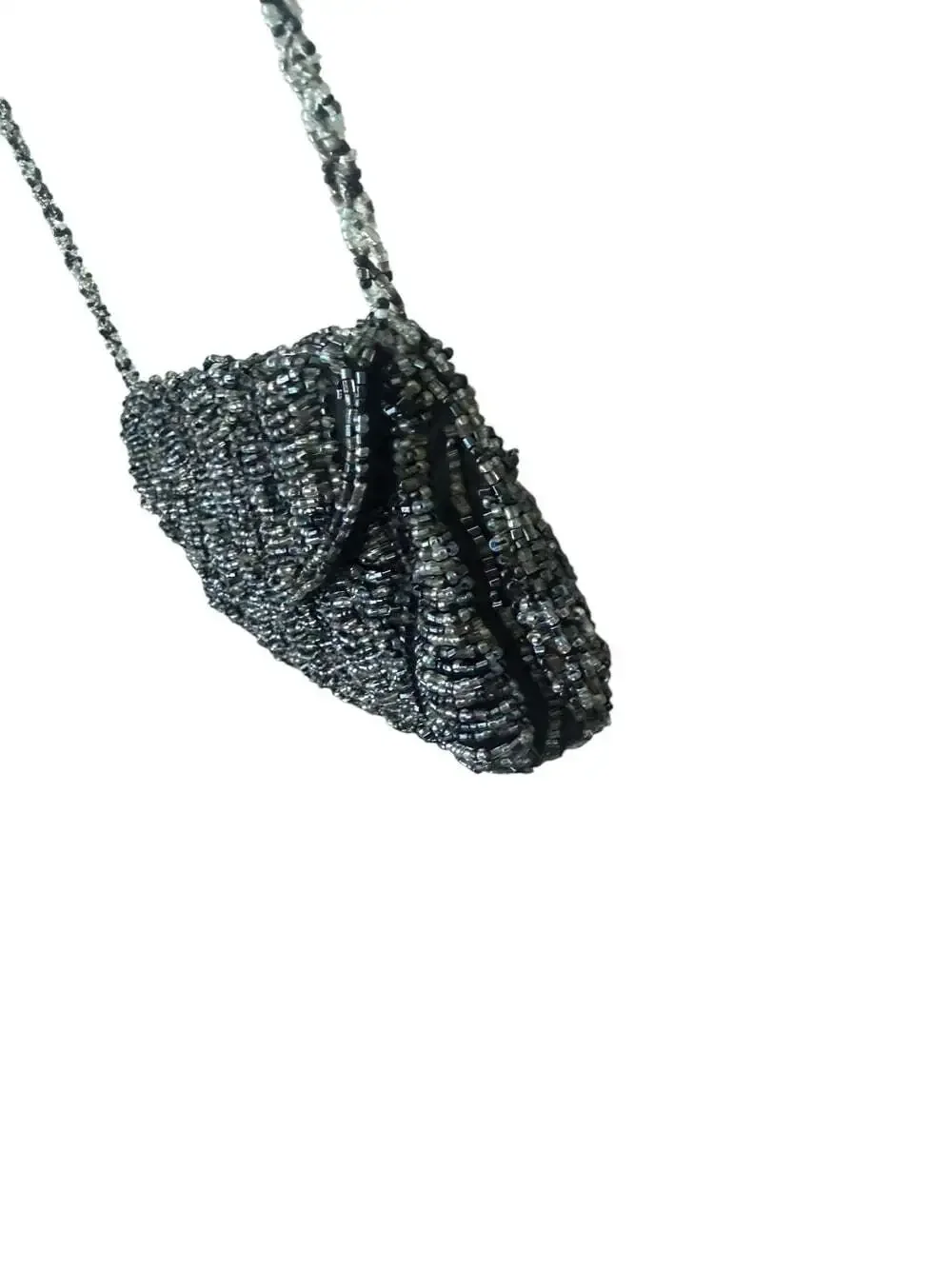 Vintage 90s Valerie Stevens Black Satin Iridescent Beaded Mini Crossbody Clutch